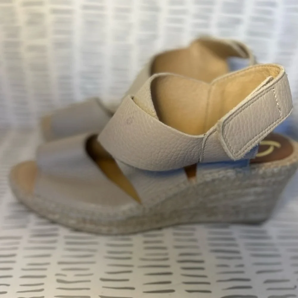 Kanna Spain Women 38 7.5 Taupe Pebbled Leather Espadrille Wedge Sandals‎ Boho